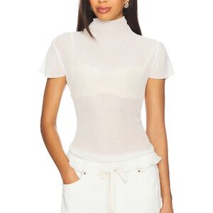 REVOLVE White Mock Neck Sheer Short Sleeve Top
